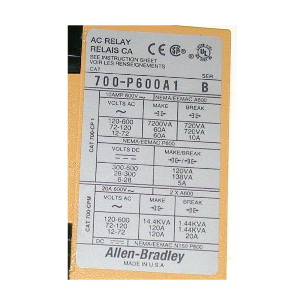 CONTROL RELAY 10 AMP MODEL 700-P600A1