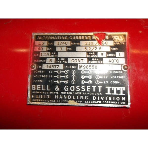 MOTOR 1.5 HP 1740 RPM 230/460V 60HZ 3PH FR 145TZ