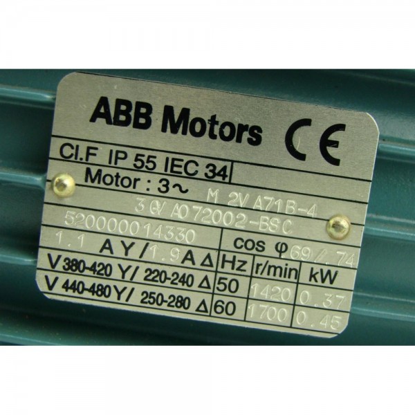 Electric Motor , 440/250v 60Hz,1700 Rpm, .45Kw, .60Hp, 1.25X.55 Shaft"