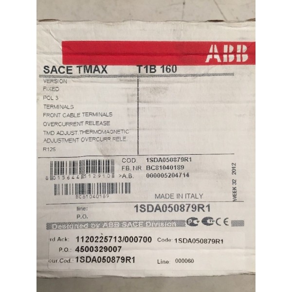 SACE TMAX T1B 160 CIRCUIT BREAKER 3p R125 1SDA050879R1
