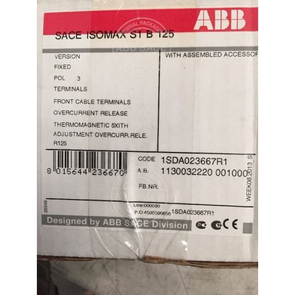 SACE ISOMAX S1 B 125 S1B125 3p Fixed 1SDA023667R1 R125