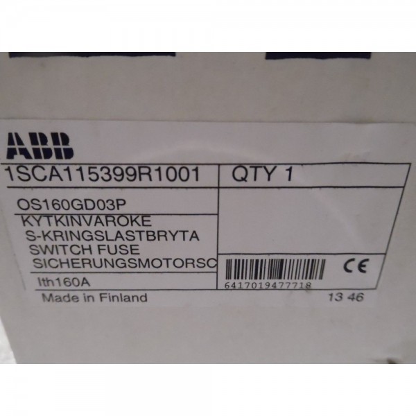 OS160GD03P 160 A 3P Fused Switch Disconnector 000, 00 Fuse Size Bolt Kit NIB