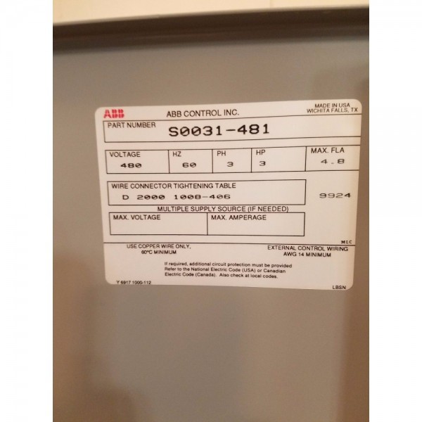 3 hp enclosed soft start 480vac NOS, ABB Softstart