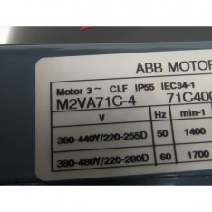 M2VA71C-4 3PH AC Motor 4-Pole 380-440Y/220-280D 0.37KW 1400/1700 RPM 1/2Hp