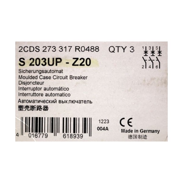S203UP-Z20 Moulded Case 20 Amp 277/480VAC Circuit Breaker New Qty. 3