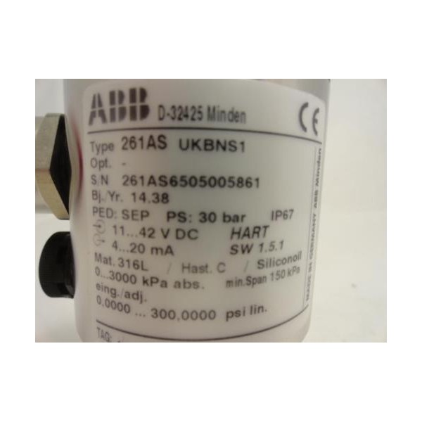 155582 New-No Box, ABB 261AS Absolute Pressure Transmitter, 11-42VDC, 1/2 NPT"