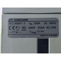 OT250E03W Switch-Disconnector 1SCA022744R3480 250A 690V AC Handle and Shaft