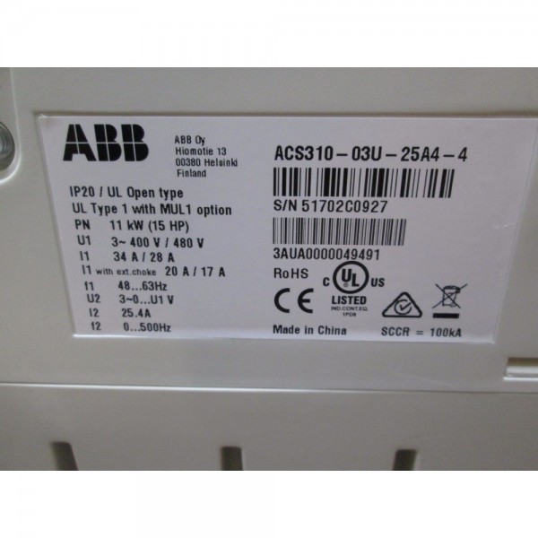 Variable Frequency Drive VFD ACS310-03U-25A4-4 15HP 11KW 380-480V IP20