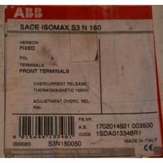 SACE ISOMAX S3 N 160 R50 50 Amp 3 Pole circuit breaker Code 1SDA013348R1