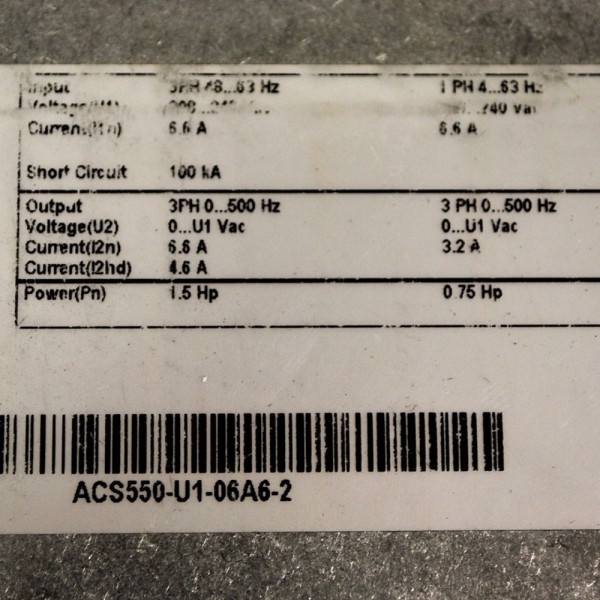 ACS550-U1-06A6-2 Frequency Drive 3 phase 1.5HP 208-240V, 1 phase 3/4hp 240V