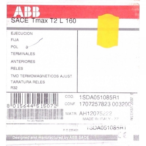 TMAX T2L032 160 amp frame 3 POLE 32 AMP 1sda051085r1 circuit breaker