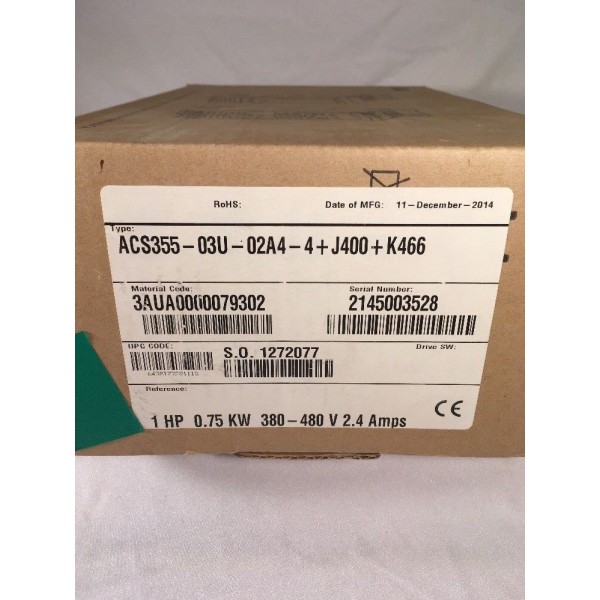 ACS355-03U-02A4 +J400 +K466 AC 1HP DRIVE VERSION 5.090