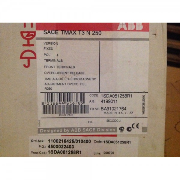 1SDA051258R1 ABB SACE TMAX T3 N250 Circuit Breaker