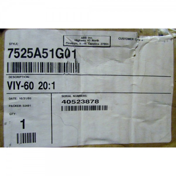 ABB WESTINGHOUSE VIY-60 20:1 2400 V Primary Current Transformer 7525A51G01