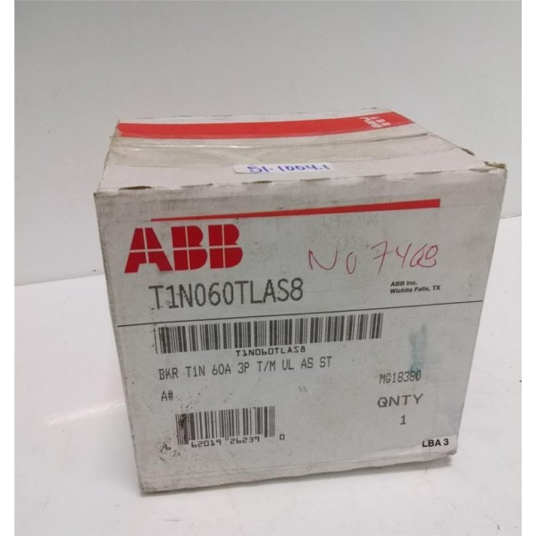 ABB CIRCUIT BREAKER BKR TIN 60A 3P T/M UL AS ST T1N060TLAS8 NIB