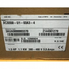 ACS550-U1-03A3-4 Drive. Volts:380-480vac, Amps:3.3, Kw:1.1, Hp:1.5
