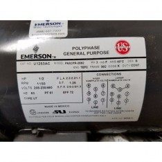 Emerson Electric Motor U12S3AC 1/2 HP 1150 RPM 208-230/460 PH 3 Frame 56C