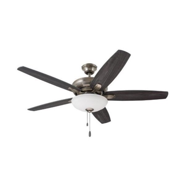 52 Inch Antique Pewter Ceiling Fan W/ 5 Reversible Charcoal/Timber Gray Blades