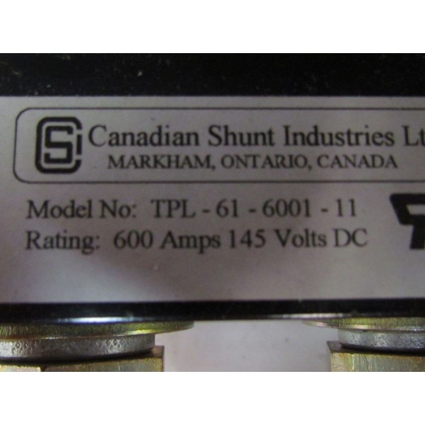 TPL-61-6001-11 Shunt Industries Fuse Panel Assembly 600 Amp 145 Volt DC
