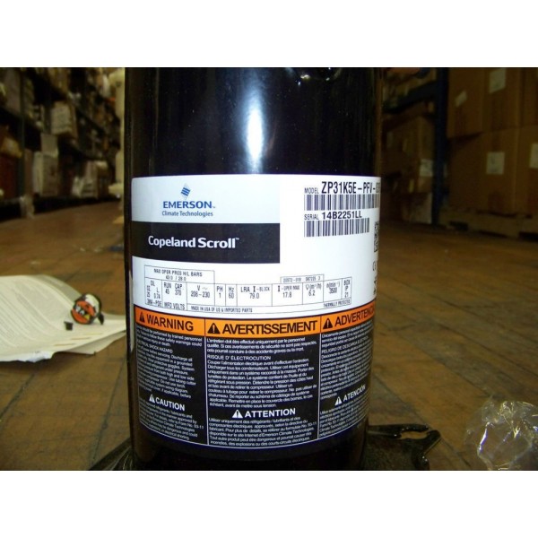 opeland Scroll Compressor 208-230 V 60 Hz 1 Phase 2.5 Ton