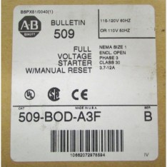 Allen Bradley 509 BOD A3F Size 1 Starter 115/120V 3.7-12 Amp Overload Relay