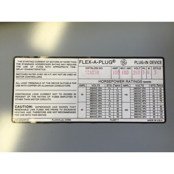 BUSWAY PLUG 100 AMP 240V 3 POLE FUSIBLE