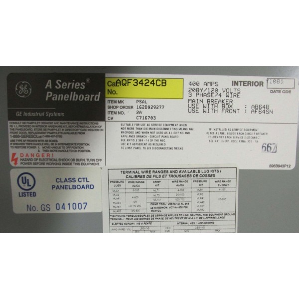 Panelboard 400A 208Y-120V 3PH