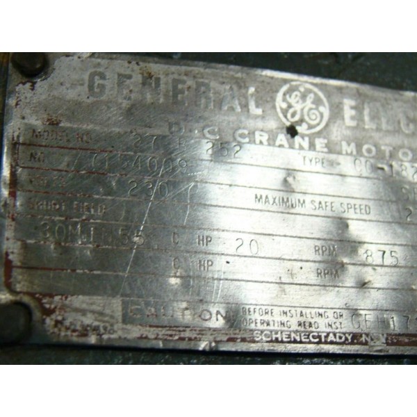 DC Crane Motor 20hp 875rpm 230V