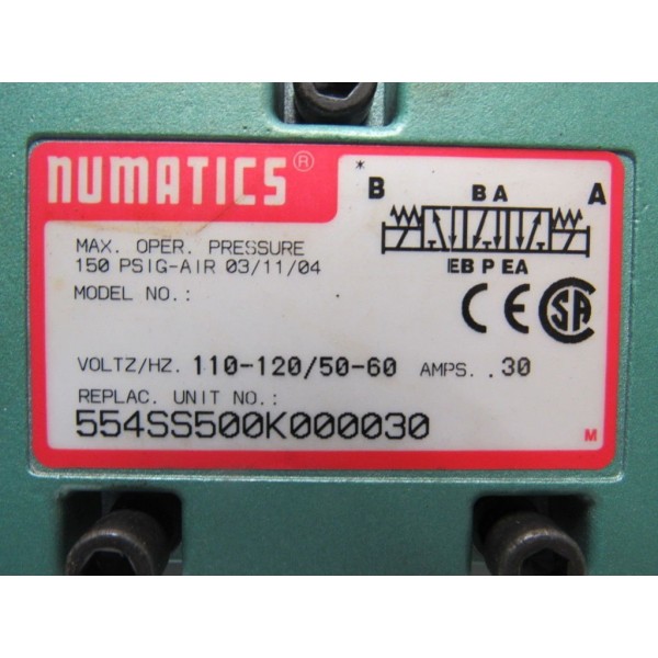 554SS500K000030 Pneumatic Air Solenoid Valve 100-120V 50/60Hz 0.30A