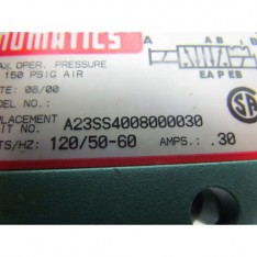 A23SS4008000030 Pneumatic Solenoid Valve 120V 150psi 5 Pin Connector