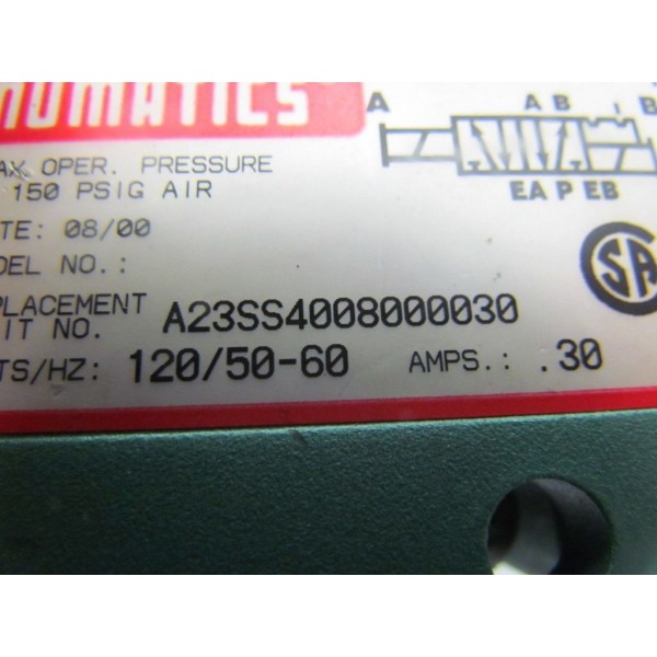 A23SS4008000030 Pneumatic Solenoid Valve 120V 150psi 5 Pin Connector