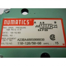 A23BA400S000030 PNEUMATIC SOLENOID VALVE 120V 150 PSI NEW CONDITION