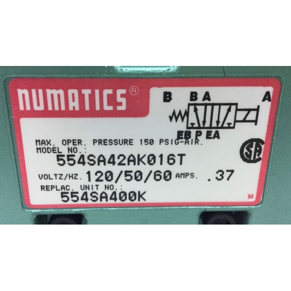 554SA42AK016T SOLENOID VALVE 1/2 NPT 120V 150 PSIG NEW CONDITION