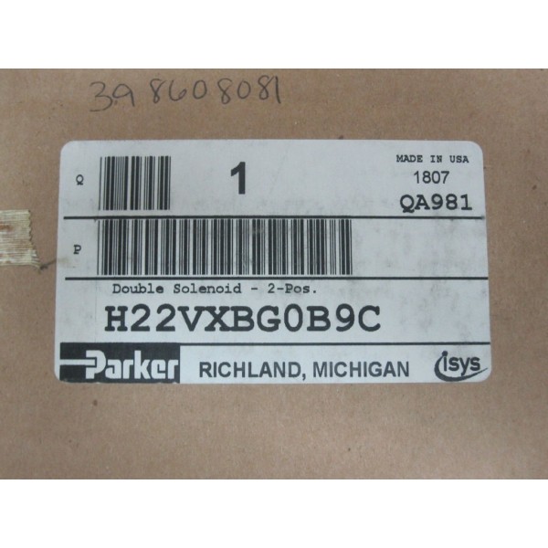 H22VXBG0B9C Double Solenoid 2-Position Valve 24 VDC 145 PSIG