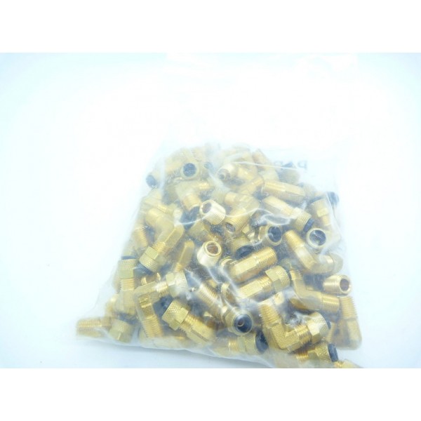 LOT of 92 Parker 169P-4-2, 1/4 OD Compression x 1/8" Male Elbow, Brass"