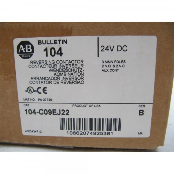 24VDC Reversing Contactor Cat. 104-C09EJ22 Ser B