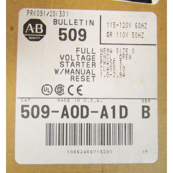 Size 0 Starter 110/120V 1-2.9 Amp Overload 509 AOD A1D