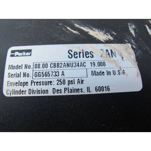 8 BORE X 19" STROKE, PNEUMATIC CYLINDER, SERIES 2AN"