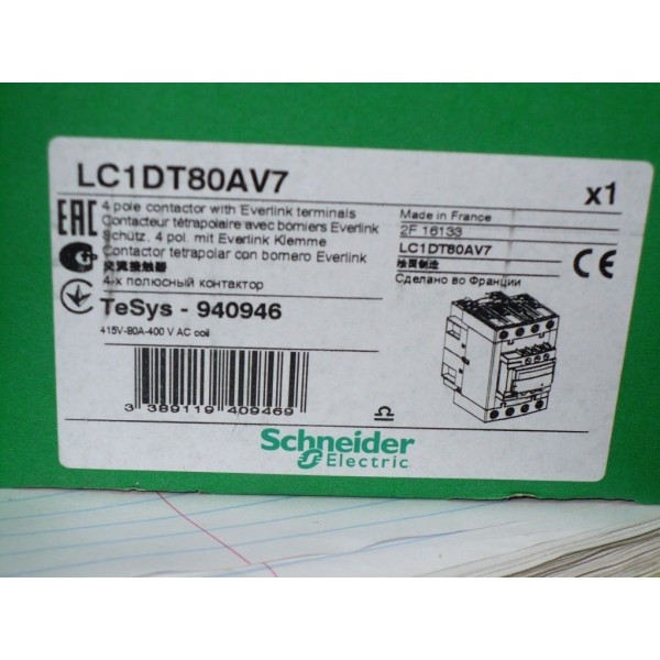 Contactor, 4 Pole, 80 Amp, 400V Coil