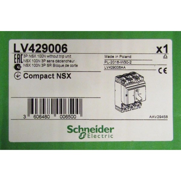 LV429006 3 Pole 100Amp Compact NSX 100N Circuit Breaker Frame