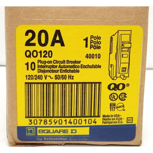 Square D QO120 20Amps Breaker 10 Pieces in box
