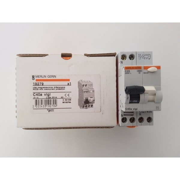 Merlin Gerin CIRCUIT BREAKER 1P+N 25A 30mA 0,03A 4.5KA DIFFERENTIAL