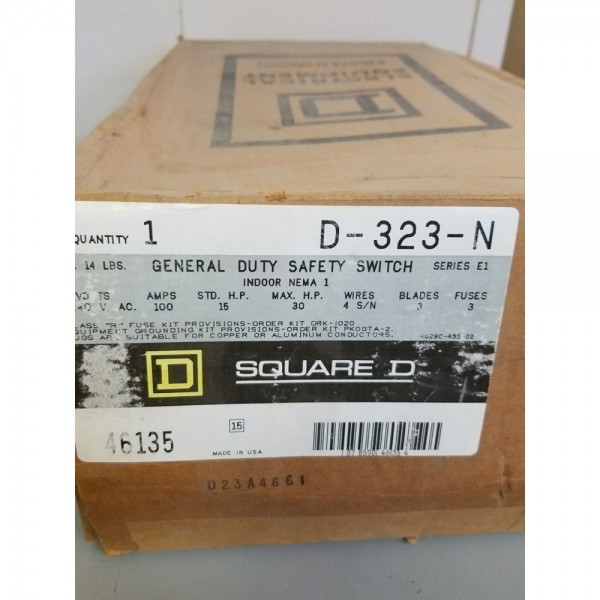 Square D by Schneider Electric D323N 100-Amp 240-Volt 3-Pole Fusible Indoor