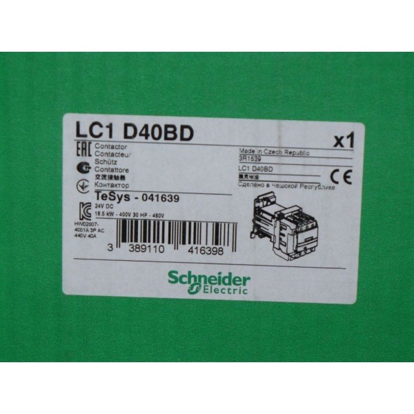 LC1D40BD Contactor, 3 Pole,600V, 40 Amp, 24V Coil, New