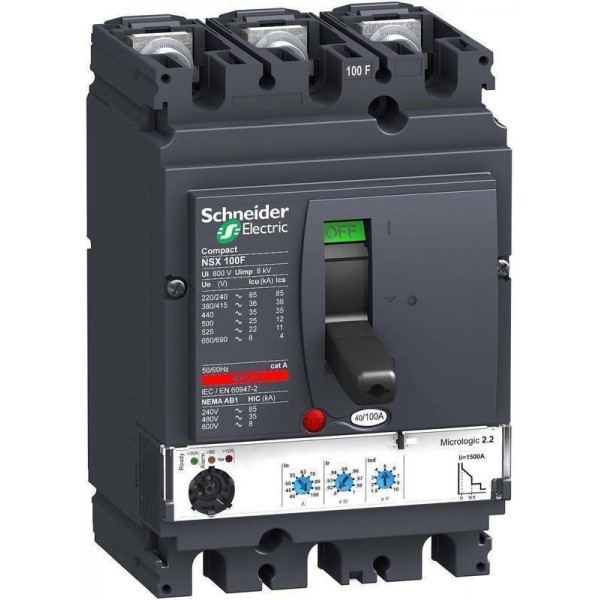 Schneider Electric LV429825 Circuit Breaker Compact NSX100F Micrologic 2.2M 100A