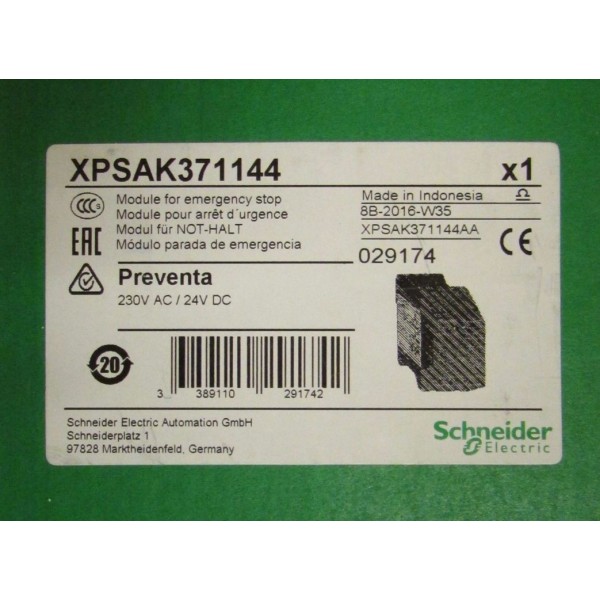 SCHNEIDER ELECTRIC XPSAK371144 Emergency Stop Safety Relay Module PREVENTA