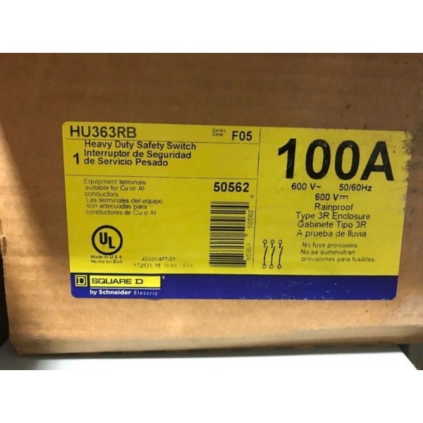 Disconnect HU363RB Non-Fused. 100 Amp. 600 Volt. New. 3R