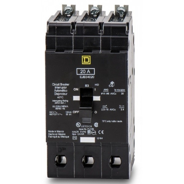 Square D Schneider Electric EJB34020 Bolt-On Circuit Breaker, 20A 480V 3 Pole