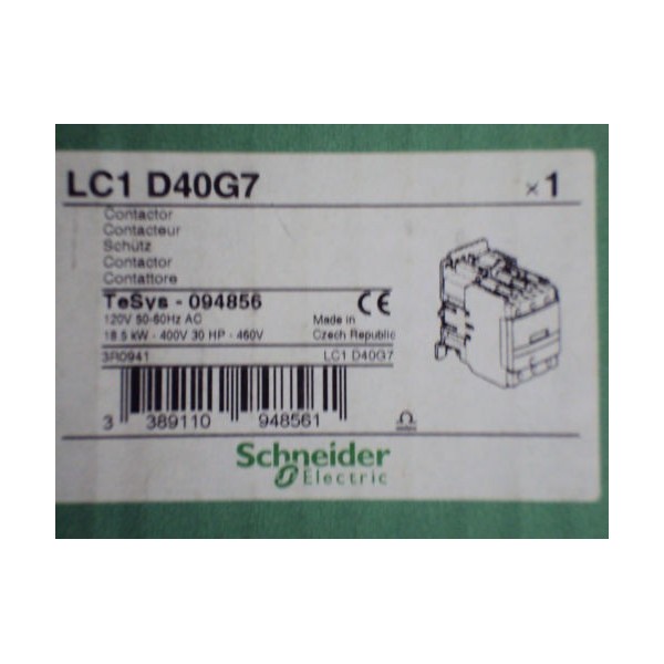 LC1 D40G7 CONTACTOR 3PST-NO 120VAC 60A