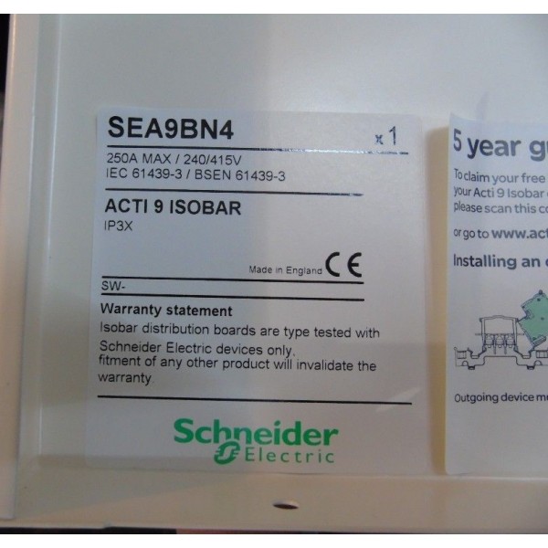 ACTI9 3P+N 3Phase Distribution Board 4 Way 1, 3 Phase 25Amp